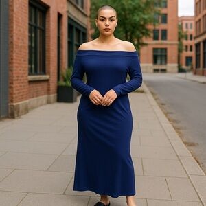 ❄️ Forever 21 | Plus Size Off Shoulder Bodycon Knit Dress Navy 1X